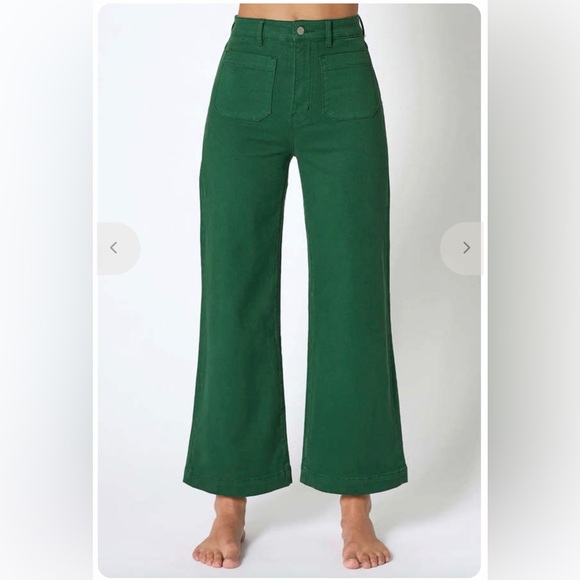 Rollas Jeans Women’s Size 28 Green High Rise Wide Leg Cropped Denim Pants - Picture 8 of 8